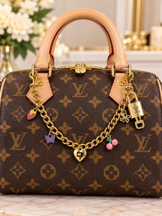 Louis Vuitton Accessories - Authentic Louis Vuitton Gold Padlock with Unbranded Decorative Bag Chain / Charm